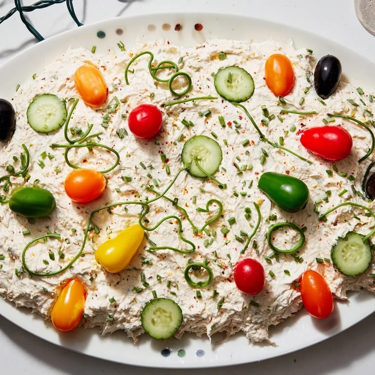 Vibrant Christmas Lights Appetizer, a delicious, festive spread, ready for serving with crackers.
