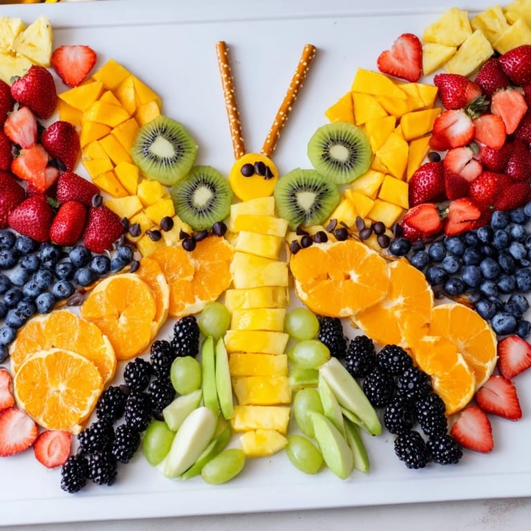 Colorful Monarch Magic Fruit Butterfly Tray, a delightful assembly of sweet berries and sliced citrus.