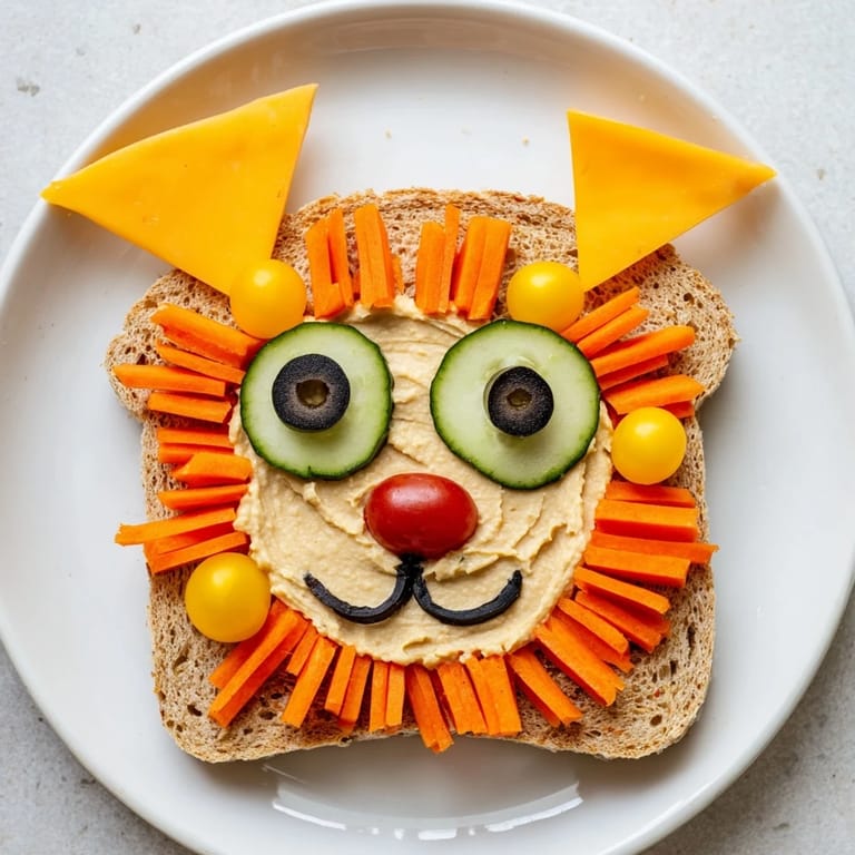 Kids will love this healthy King of the Jungle Lion Lunch Board made with fresh, vibrant ingredients.