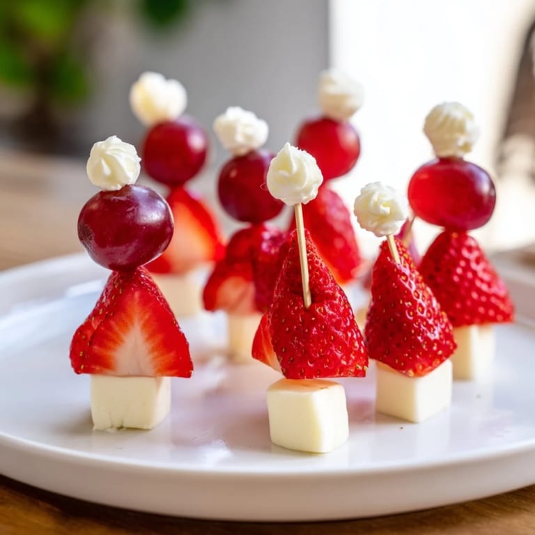 Fresh Santa Hat Fruit and Cheese Platter, a visually appealing gluten-free treat featuring juicy strawberries and cheese.