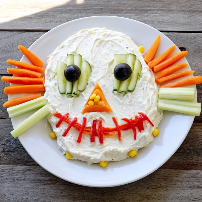 Vibrant photo of a Skull & Bones Spooky Spread, complete with carrot teeth, olive eyes, and celery crossbones.
