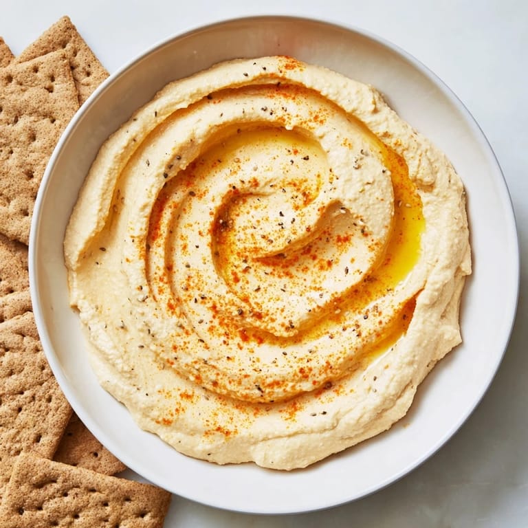 Enjoy a visual feast serving the Sandstone Canyon appetizer: savory hummus mountains nestled with crispy crackers.
