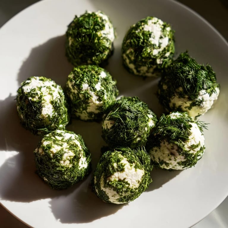 Creamy goat cheeses become whimsical "Mossy Stones," rolled in fresh herbs; ready to serve as an appetizer.