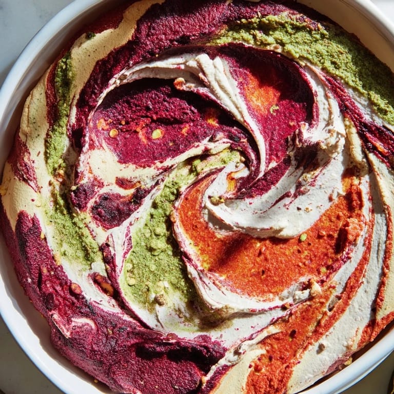 Homemade marble swirl dip beautifully presented with colorful crackers, ready for easy snacking at any party.
