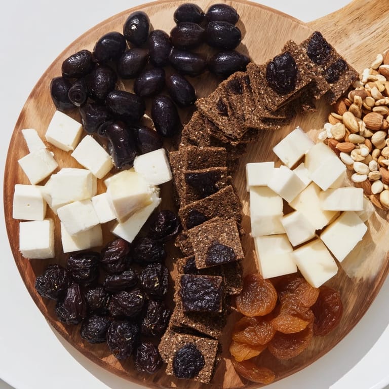 Imagine a balanced Yin and Yang Balance Board, a platter with dark rye opposite light cheese; perfect for snacking.