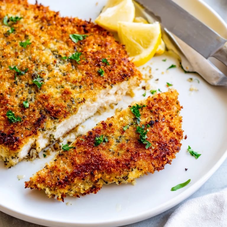The irresistible aroma of baked Crispy Parmesan Chicken Cutlets fills the kitchen, ready to serve.