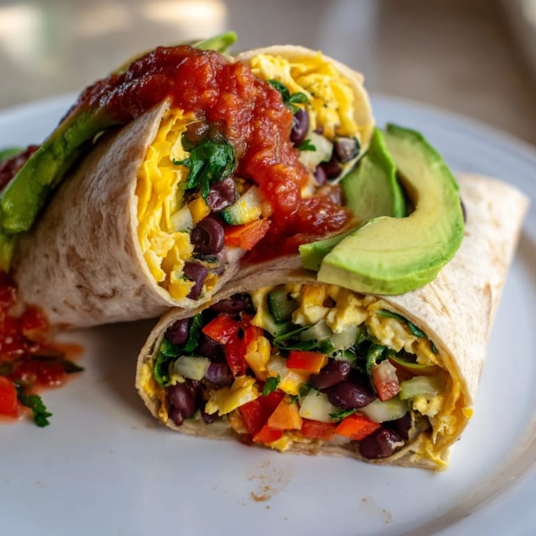 Delicious veggie-loaded breakfast burrito: a close up of the hearty breakfast food, perfect for mornings.