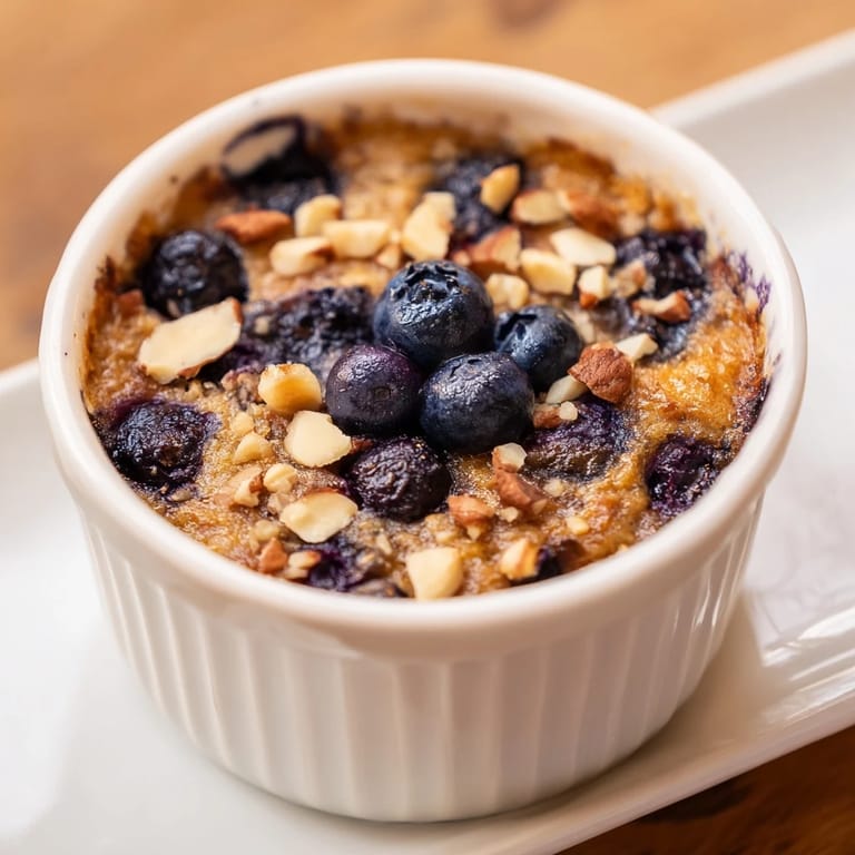 A close-up of delicious, comforting Blueberry Baked Oats, perfect for a hearty and healthy breakfast.