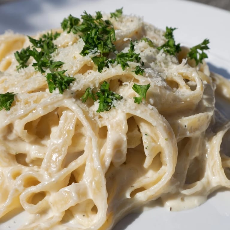 Imagine this: steaming-hot Pasta Alfredo Cottage Hack, sprinkled with fresh herbs, a simple delight.