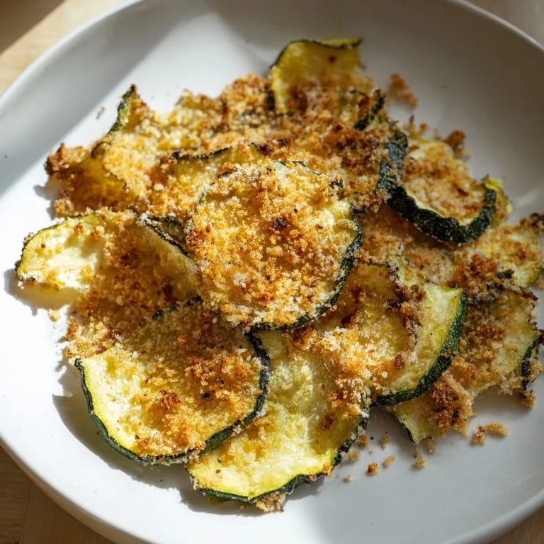 Crispy zucchini chips swapped, showcasing a close-up of the delicious, air-fried snack's texture.
