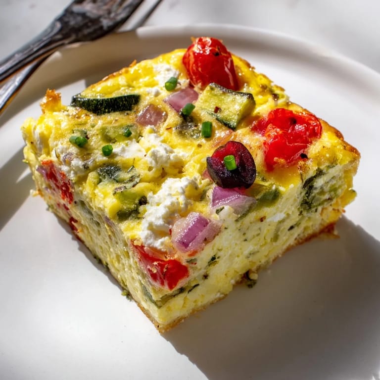 Freshly baked High-Protein Sheet Pan Eggs with Cottage Cheese and Veggies, served warm from the oven on a rustic tray.  