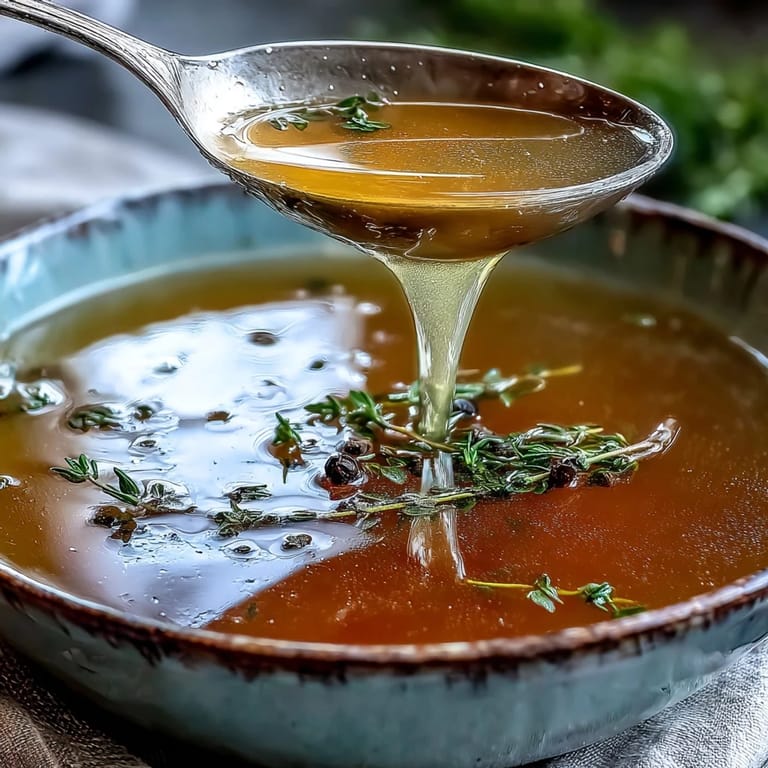 A freshly strained golden Vegetable Broth From Scraps sits ready to cool and store in mason jars.