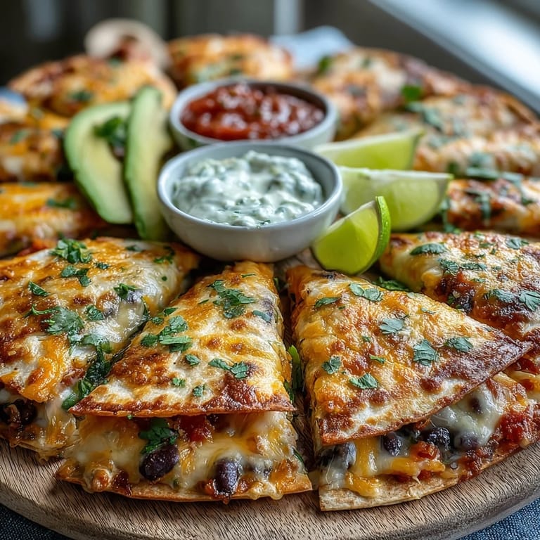 Sliced into wedges, the Blooming Quesadilla Ring reveals a cheesy, vegetable-filled center.