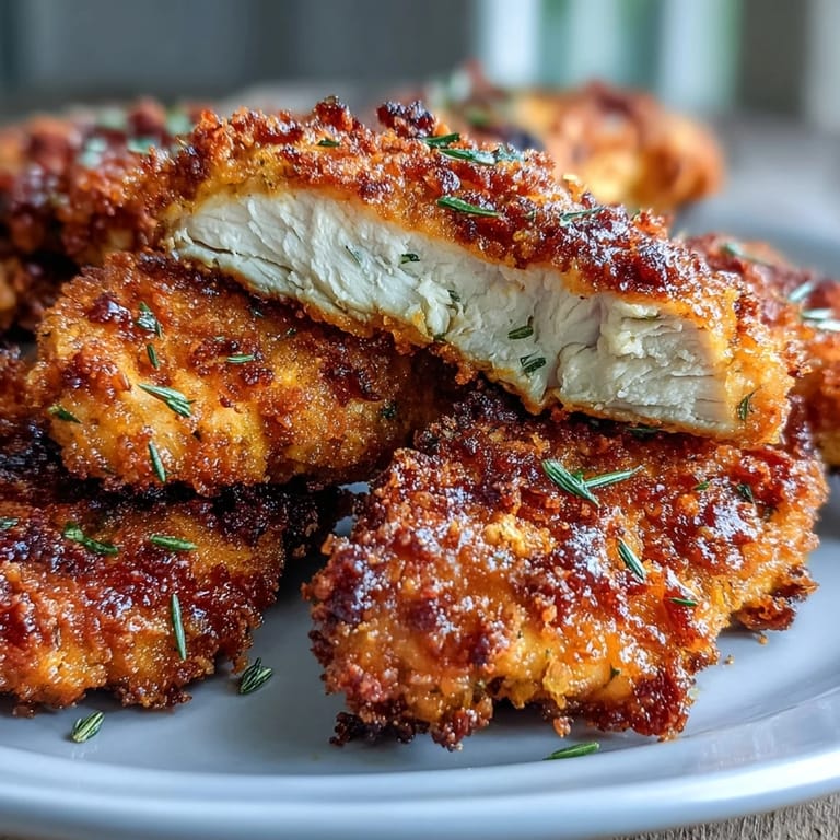 Freshly fried Crispy Turmeric Chicken Tenders piled high, showing off their golden, crunchy breading.