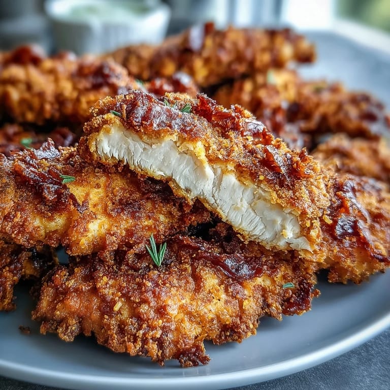 Crispy Turmeric Chicken Tenders served over a bed of rice with lime wedges and fresh herbs.