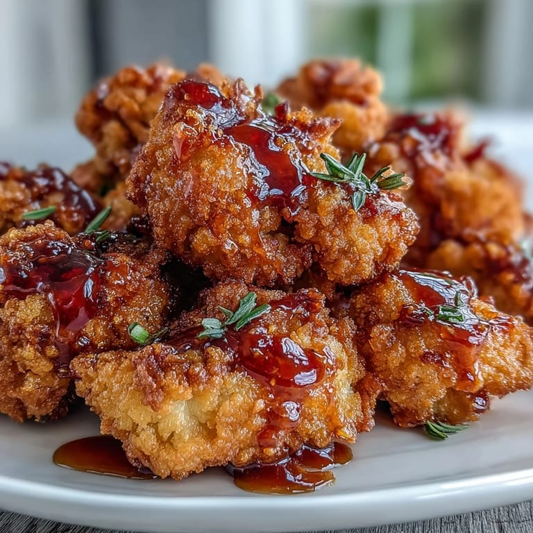 Close-up view of Crunchy Baked Hot Honey Cauliflower highlighting the crispy, golden-brown panko crust and glaze texture.