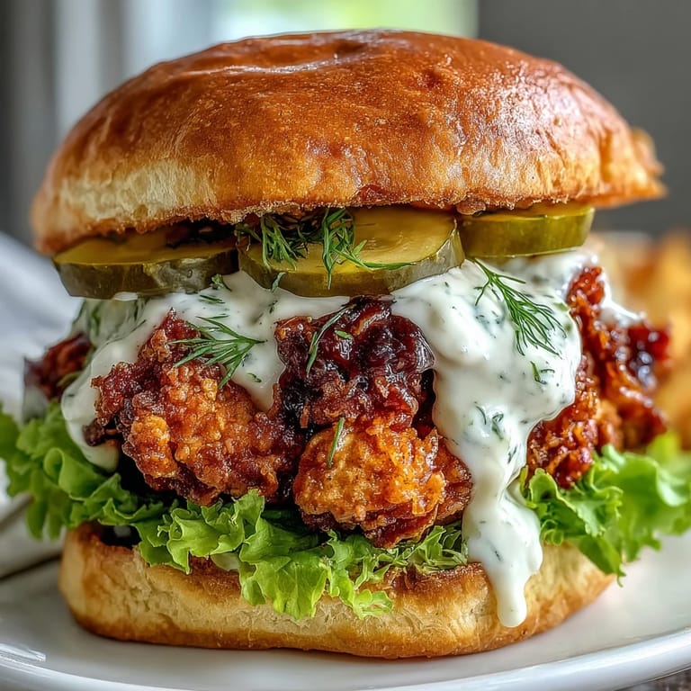 The ultra-crispy fried chicken breast sits high on a buttery brioche bun, revealing juicy meat inside the golden crunchy crust.