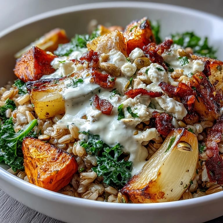 Serve the Hearty Winter Grain Bowl hot, featuring quinoa or farro, tangy lemon-tahini dressing, and fresh parsley.