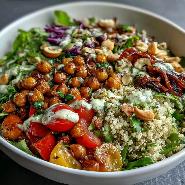 Close-up view of the nutritious Rainbow Salad Bowl, highlighting the texture of purple cabbage, yellow bell peppers, and black beans.