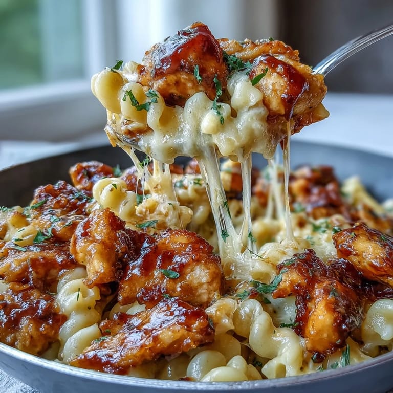 Savory Sticky Honey BBQ Chicken Pasta Skillet served hot and gooey, perfect for a weeknight comfort food dinner with family.