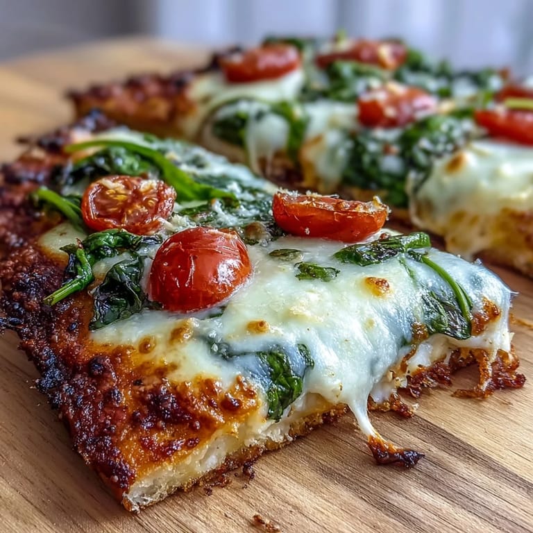 Golden garlic naan base brushed with garlic butter, topped with Parmesan, spinach, and red onion for a quick flatbread pizza.