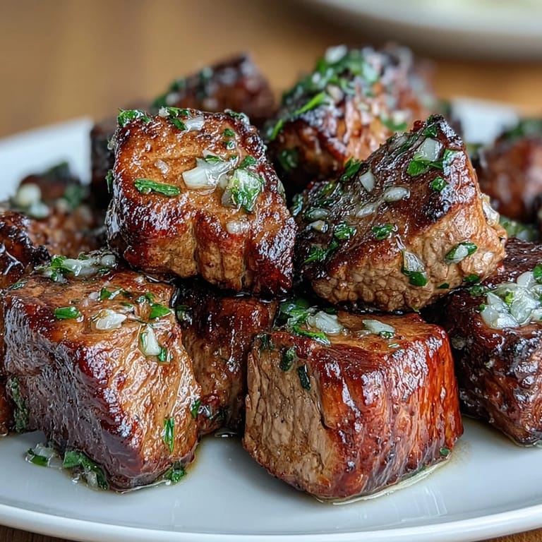 Juicy steak bites coated in savory garlic butter, complemented by golden avocado fries and refreshing zucchini ribbons for a low-carb feast.