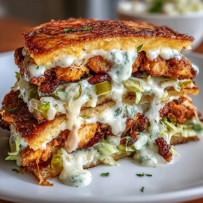 Vibrant dill pickle ranch chicken tacos topped with crunchy cabbage and creamy cottage cheese ranch sauce.  