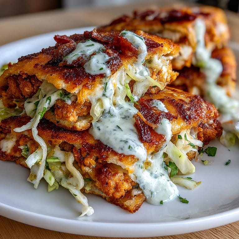 Flavor-packed gluten-free tacos with golden cheese lace, savory chicken, and zesty pickle toppings for a satisfying crunch.