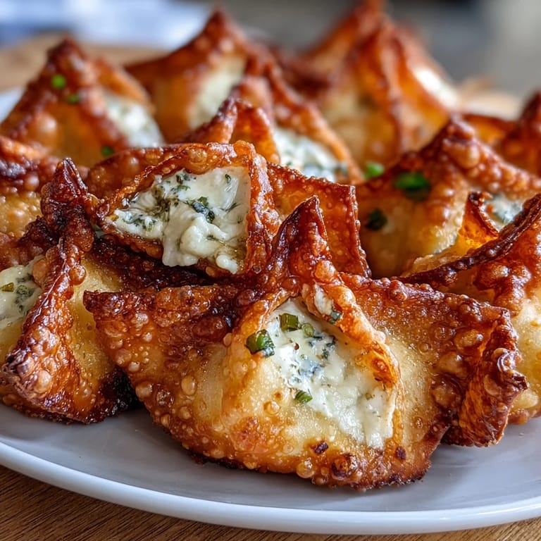 Golden-brown air-fried wontons bursting with savory cream cheese filling and a hint of garlic and soy.  