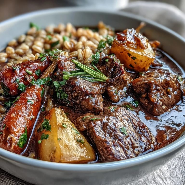 Hearty one-pot Guinness beef stew featuring tender beef, parsnips, carrots, and potatoes simmered in rich stout and beef broth.