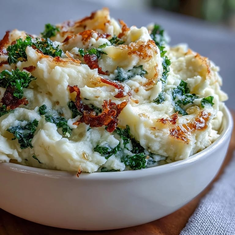 Traditional Irish colcannon recipe featuring fluffy mashed potatoes, tender greens, and oven-crisped kale for a modern twist.