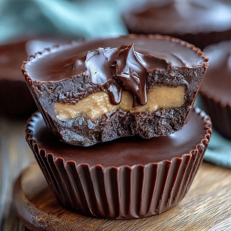 Indulgent dark chocolate cups filled with smooth, salty-sweet peanut butter, ideal for snack lovers.