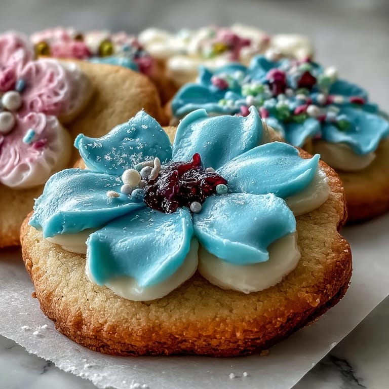 Buttery flower cookies with vibrant pastel icing, beautifully decorated and perfect for springtime events.