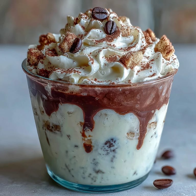 Layered Vanilla Bean Frappuccino Tiramisu Cups featuring rich mascarpone cream, coffee-dipped savoiardi biscuits, and a dusting of cocoa for a coffeehouse-inspired dessert.