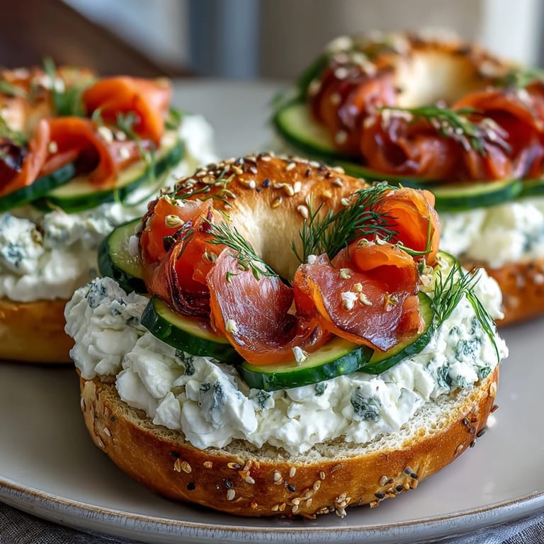 Chewy cottage cheese bagels topped with rich smoked salmon, tangy cream cheese, red onion, and briny capers—perfect for brunch.