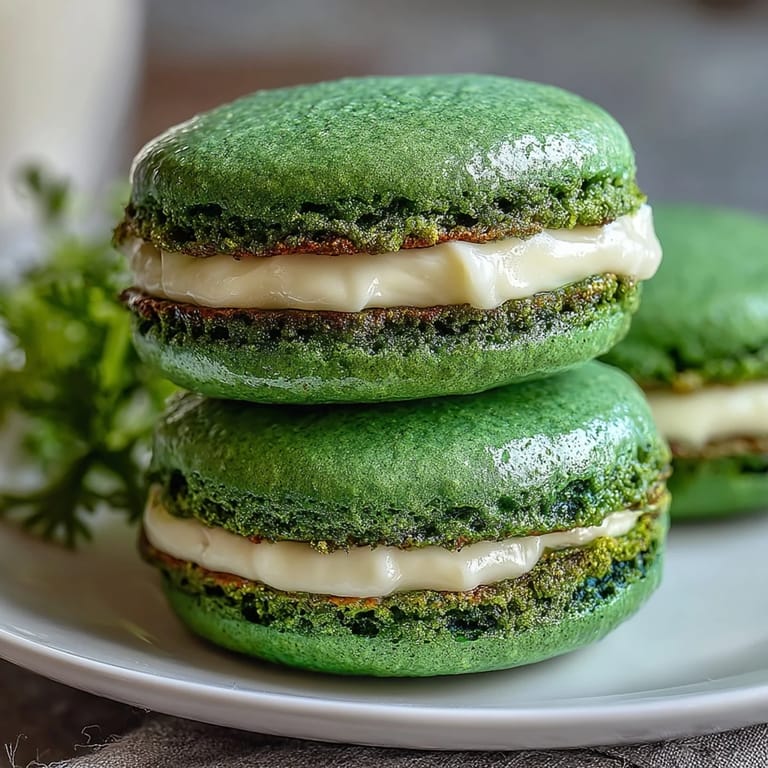 Soft green sugar cookie sandwiches layered with fluffy vanilla frosting and coated in shimmering sugar for a sparkling St. Patricks Day dessert.