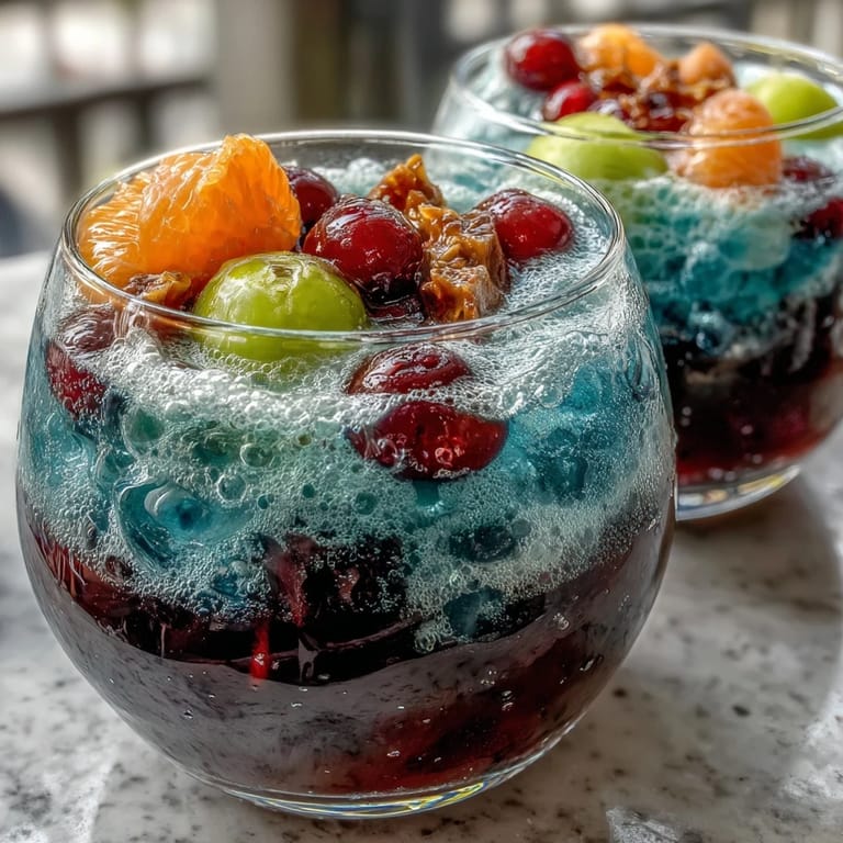 Festive graduation party punch with vibrant sherbet and sparkling soda, garnished with fresh citrus slices and cherries.