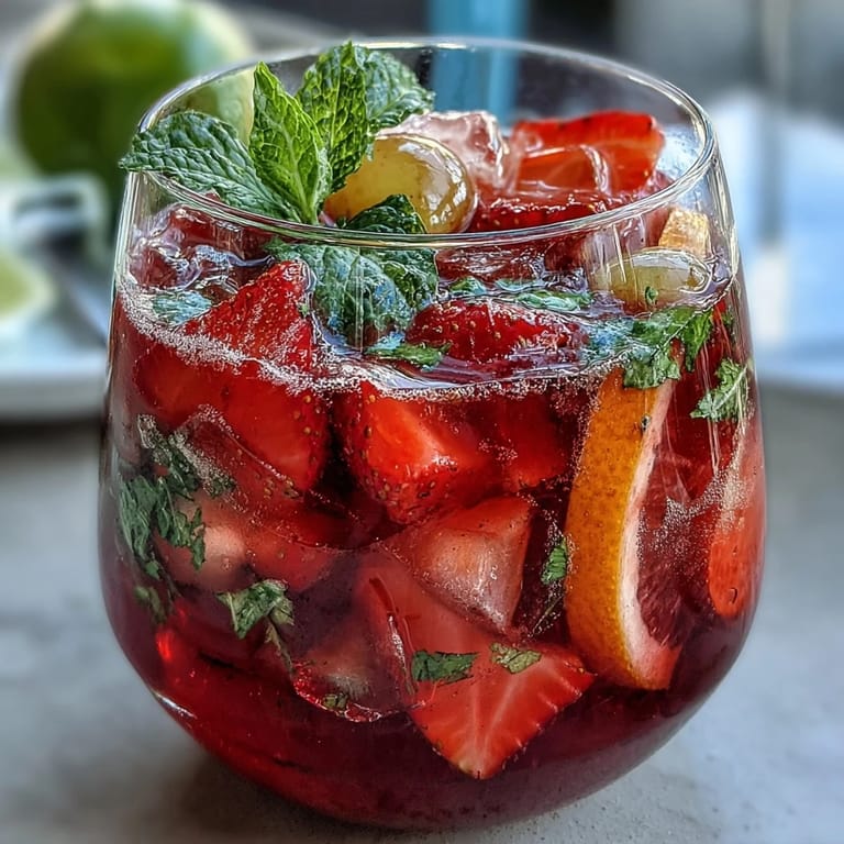 Vibrant non-alcoholic sangria featuring white grape juice, citrus wheels, and juicy berries in a clear glass pitcher.  