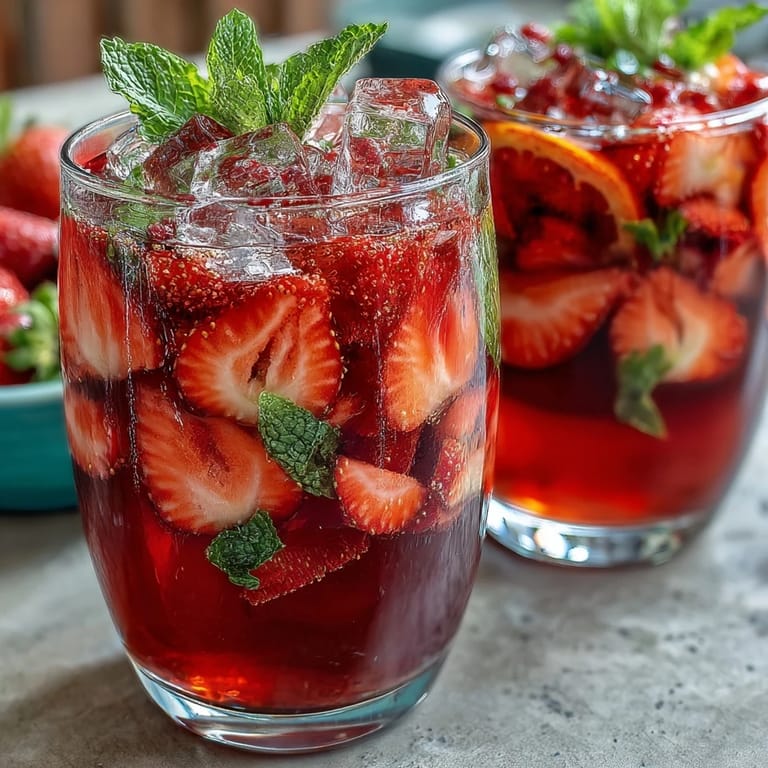 Festive Spring Sangria Mocktail with White Grape and Citrus, garnished with mint sprigs and served over ice cubes.