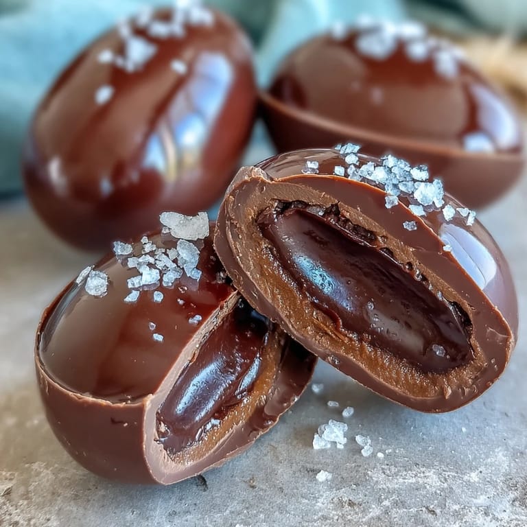 Indulgent dark chocolate peanut butter Easter eggs with sea salt, perfect for gifting or enjoying as a sweet, salty treat.