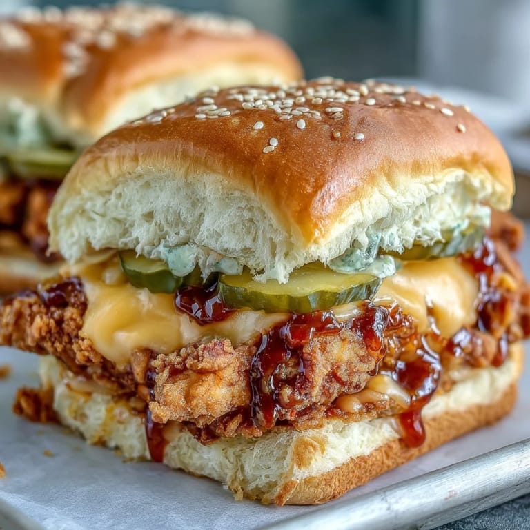 Cheesy, spicy honey butter chicken sliders served warm in a baking dish, perfect for game day gatherings and family dinners.