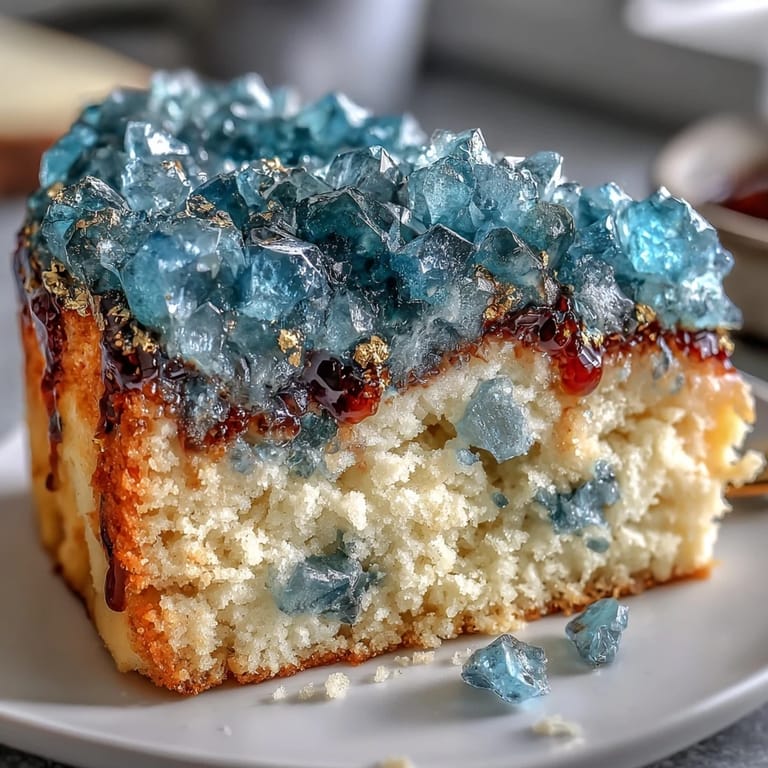 Elegant graduation cake featuring a teal and gold geode slice, with shimmering edible gold leaf accents and vibrant rock candy crystals.