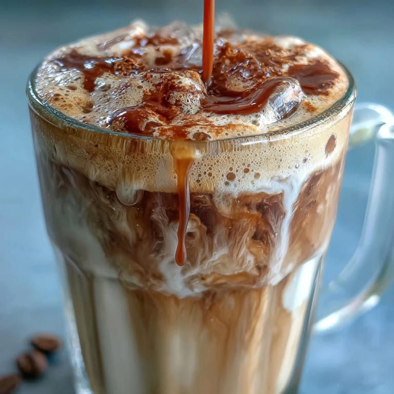 Rich and aromatic brown sugar oat milk shaken espresso served in a tall glass, perfect for a refreshing homemade coffee treat.  