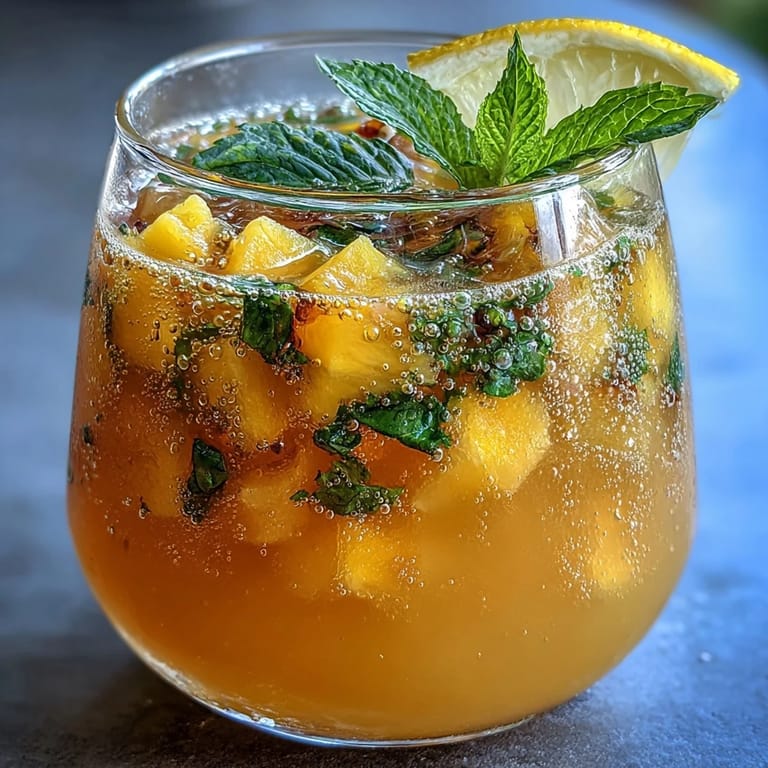 Vibrant tropical punch combining mango and pineapple juices with fizzy lemonade, served in a large bowl with fresh fruit slices.  