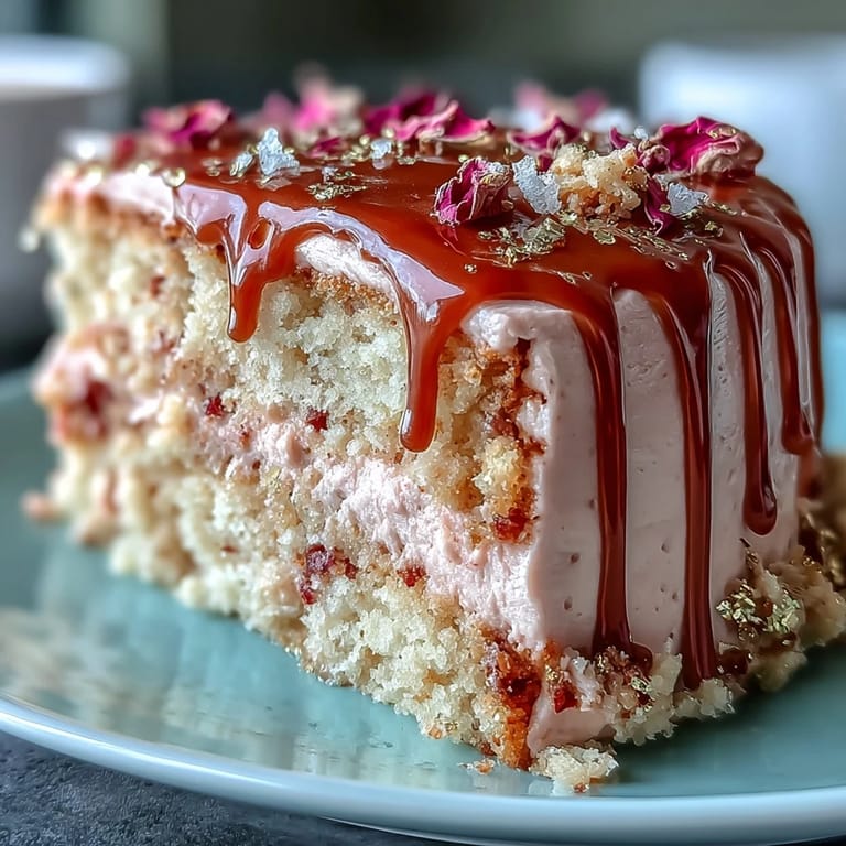 A pink rosé velvet cake topped with cascading gold drip looks sophisticated.