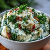 Irish-inspired colcannon mashed potatoes with crispy kale, buttery and creamy, topped with golden roasted kale leaves.  