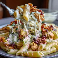 Creamy Crockpot Mississippi Chicken Pasta in a slow cooker, with shredded chicken and pepperoncini in a rich, creamy sauce.