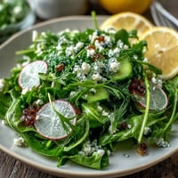 Spring Dinner Party Lemon Vinaigrette Salad with Radishes, a crisp and refreshing dish bursting with vibrant greens, peppery radishes, and tangy lemon dressing.