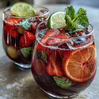 Refreshing Spring Sangria Mocktail with White Grape and Citrus, bursting with colorful fruit slices and fresh mint.  